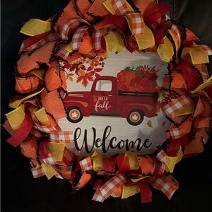 Welcome Fall Wreath with Red Truck